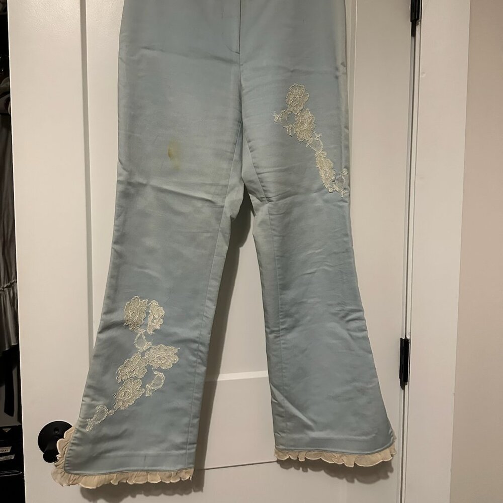 vintage Moiselle light blue semi-flared pants with white lace detailing